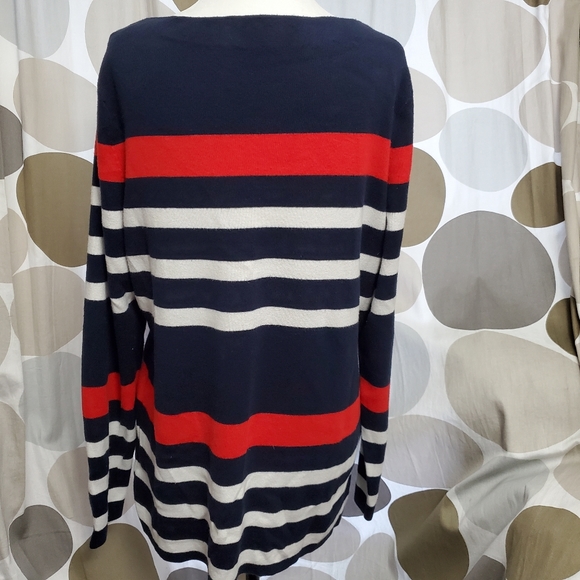 TOMMY HILFIGER Mixed-Stripe Boat Neck Sweater Logo - Picture 2 of 2